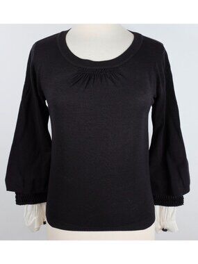 08A Chanel 38 US 6 sweater top black attached white cuffs